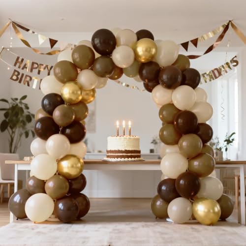 Brown and Gold Balloons Kit - 60pcs 12 inch Tan Sand White Latex Balloons Neutral Helium Fall Coffee Balloons and Electric Balloon Pump Multiple - Image 5