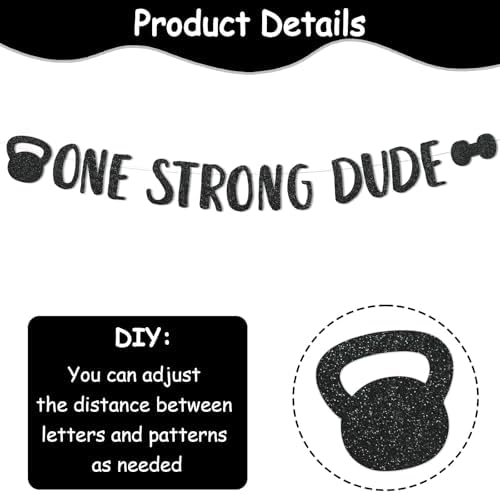 Gym First Birthday Decorations Glitter One Strong Dude Banner Black Gingham Backdrop Highchair Banner Weight Lifting Cake Cupcake Toppers Balloons for Baby Boys Weightlifting Sports 1st Bday Supplies - Image 7