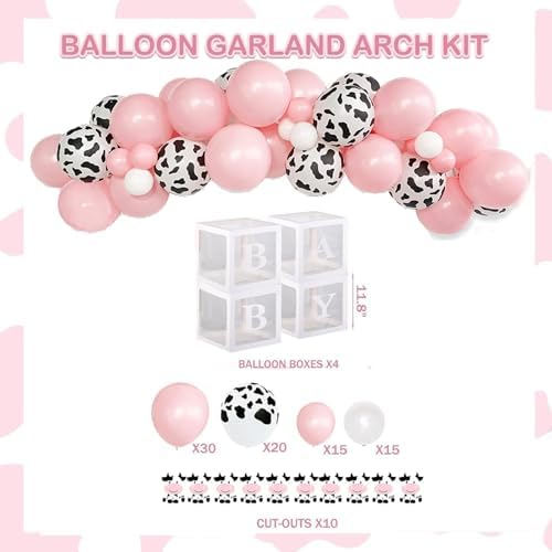 Cow Baby Shower Decorations for Girl, Fiesec Pink Farm Cow Themed Baby Shower Decorations Backdrop Balloon Garland Welcome Baby Banner Tablecloth Cake Topper Box Cutout Mom To Be Sash - Image 5