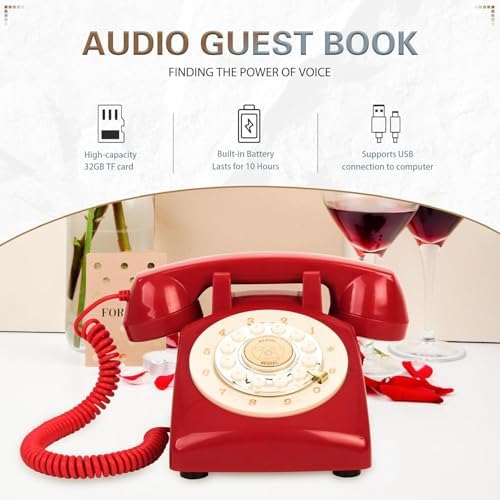 Audio Guest Book Wedding Phone,32GB Memory Customized Audio Messages, Volume Adjustable, with Message Replay Feature, Suitable for All Kinds of Party(Red+Golden Sign) - Image 4