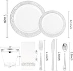 WELLIFE 210pcs Dinnerware Set - Silver Rimmed Plastic Plates Disposable Heavy Duty, Disposable Plastic Plates with Silver Rim, Water-proof, Break-proof, Best Choice for Any Party - Image 2