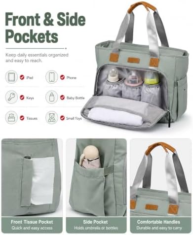FHELAD Diaper Bag Tote, Large Tote Diaper Bag with Luggage Strap, 14 Pocket - Image 4