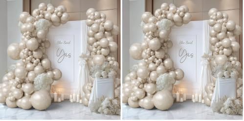 Pearl Balloon Arch Kit with 107pcs Double Layer Sand White Balloons & 610 Pearl Stickers, Wedding Balloon Garland Arch for Bridal Shower Baby Shower Engagement Birthday Decorations (Pack of 2) by ECEAE