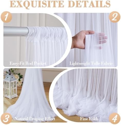 10ft x 12ft White Tulle Backdrop Curtain for Parties Sheer Fabric Backdrop Curtains for Wedding Baby Shower Bridal Shower Birthday Photo Backdrop Drapes Background Wall Decorations 2 Panels 5ft x 12ft - Image 6