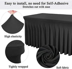 Besutolife 8ft Black Tablecloths Rectangle Spandex Tablecloth Wrinkle-Resistant Ruffles Design for Banquets Parties Wedding Dining Table - Image 3