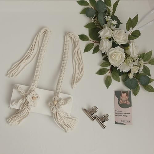 DICHA Handmade Macrame Newborn Photography Props with 2 Backdrop Clips-Baby Swing Photo Shoot Accessory–Wooden Newborn Photoshoot Props-NOT Toy-Cream Rope with White Wood 0-1 M - Image 3