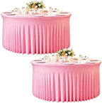 2 Pack 132inch Pink Round Tablecloth, Circle Stretch Table Cloths for 6 FT Tables, Wrinkle Free Round Table Skirt for Wedding Birthday Photography Party Social Events Engagement Party Decorations by Creativepartyuniquedecorat