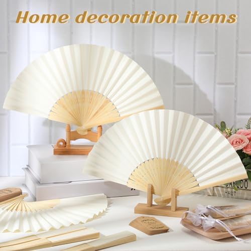 Roowest 50 Pack Paper Folding Fans Bamboo Wedding Favors, Beige - Image 5
