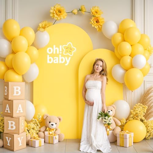 Yellow Arch Backdrop Cover 2 Set - 6.6FT, 5FT Spandex Fitted Wedding Arch Stand Covers Round Top Chiara Arch Backdrop Stands Cover for Birthday Parties Banquet Photo Background Decoration - Image 3
