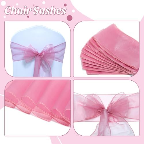 MDS Pack of 75 Organza Chair Sashes for Wedding & Event Décor – Dusty Pink - Image 4
