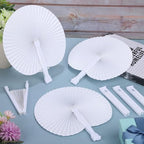 MCEAST 150 Pieces White Party Paper Fans Decorations Folding Fan Handheld Fan Round Shaped Paper Fans with Handle Hand Fans for Wedding Birthday Party Favors - Image 4