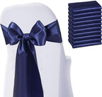 Satin Chair Sashes Bows 50 Pack Universal Polyester Chair Ribbons for Wedding Anniversary Retirement Party Birthday Engagement Banquet Graduation Outdoor Events Decor (Navy Blue, 50 pcs) by JKDMJF