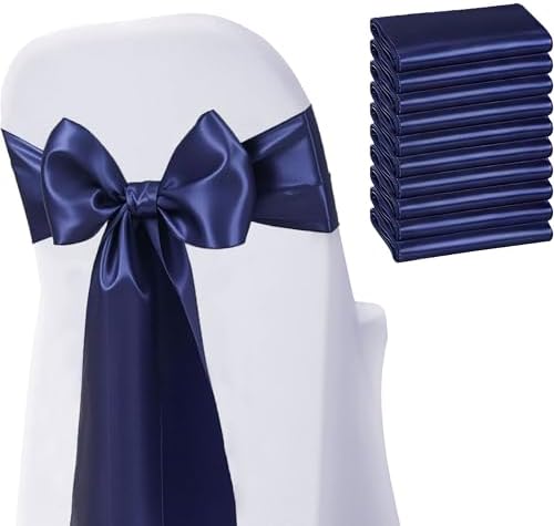 Satin Chair Sashes Bows 50 Pack Universal Polyester Chair Ribbons for Wedding Anniversary Retirement Party Birthday Engagement Banquet Graduation Outdoor Events Decor (Navy Blue, 50 pcs) by JKDMJF