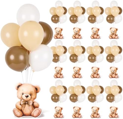 12 Sets Brown Bear Baby Shower Balloon Stand Kit for Table Teddy Bear Table Centerpieces Party Decor Baby Shower with Balloon Decoration for Girl and Boy Birthday Newborn Gender Reveal Party Supplies by Unknown