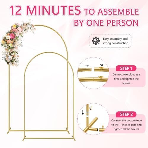 HOOPLE Set of 2 Gold Metal Wedding Arch Backdrop Stand (7.2FT and 6FT) Balloon Arched Frame Backdrop Stand for Parties, Wedding Birthday Baby Shower Graduation Holiday Ceremony Supplies Decor - Image 3