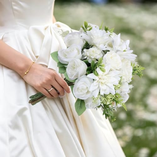 White Peonies Dahlia Artificial Flowers Bulk, 12 Bundles - Image 5