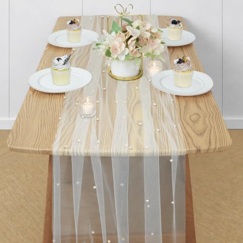 Pearl Table Runner Tulle Gauze Sheer Wedding Party Home Decor - Image 2