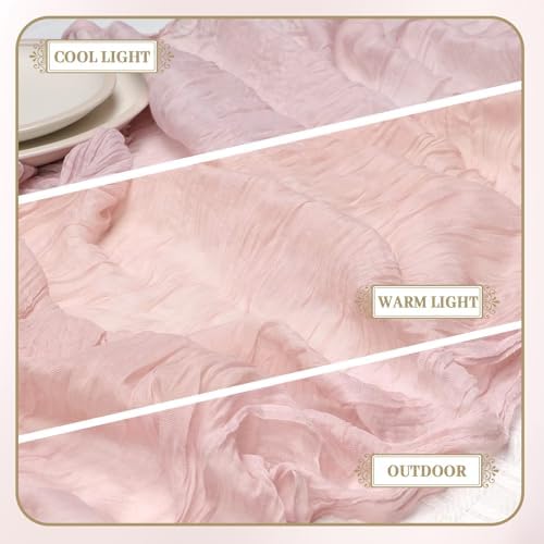 Le courant 12pcs 10Ft Cheesecloth Table Runner, Rustic Boho Gauze Cheese Cloth Runner Table Runner for Weddings Bridal Baby Shower Birthday Holiday Parties Home Decor, Dusty Pink - Image 4