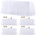 4 Pack 8ft White Table Cloths Rectangle Tulle Tablecloth Fitted White Tablecloths for 8 foot Rectangle Tables Stretch Spandex Table Cover for Parties Wedding Birthday Events Banquet Desk Table Skirt by HBBMAGIC