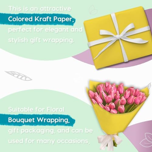 PerkHomy 36" x 2,400" (200') Lemon Yellow Kraft Paper Roll for Craft Bulletin Board Paper Art Table Covering Crafting Gift Wrapping Bouquet Packing Parcel 80GSM 55LB (Lemon Yellow, 36" x 200') - Image 4