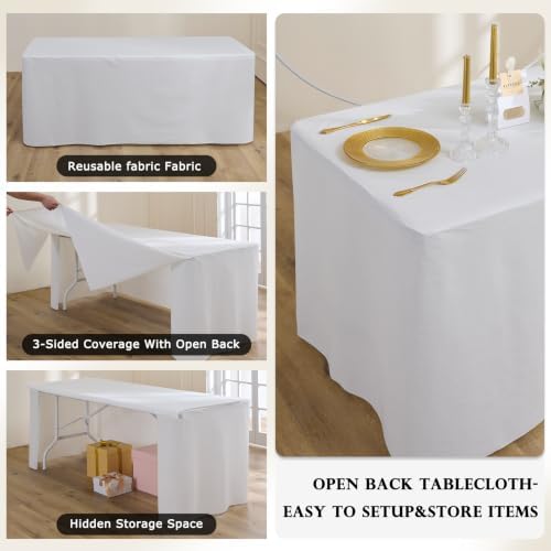 2 Pack White Fitted Tablecloth Rectangle for 6 foot Table Wrinkle Free - Image 2