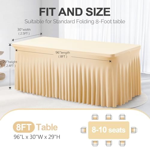 PARTISKY Champagne Spandex Tablecloth for 8ft Rectangle Tables, Stretchable Table Cover Skirt for Folding Tables Weddings Parties Banquets Events Trade Shows and Dessert Table - Image 4