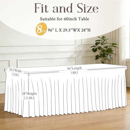 Purple Table Cloth for 8 Foot Rectangle Tables Fitted Stretch Spandex Table Cover with Skirt 8ft Baby Shower Birthday Party Banquet Ruffle Lavender Tablecloth Wedding Table Cloths Desk Skirt, 2 Pack - Image 5