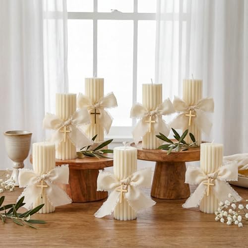 Conelist 12 Pcs Baptism Catholic First Communion Candles with Bow and Cross - Image 4