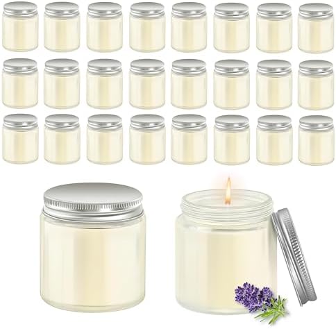 ACITHGL 24 Pcs 4oz Mini Mason Jar Candles Small Lavender Scented Candles Bulk Aromatherapy Ideal Souvenir Favors for Wedding Birthday Party (Silver, 24) by ACITHGL