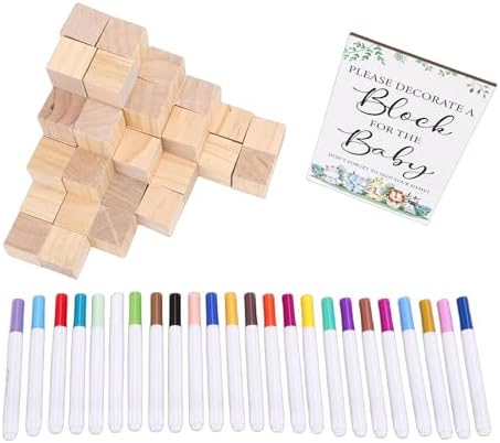 Baby Shower Games Sign Kit 75 Pcs - Baby Shower Blocks to Decorate Game Kit, Party Decorations with 24 Painting Pens for Gender Reveal, Interactive Wooden Blocks Activity for ( - Image 6