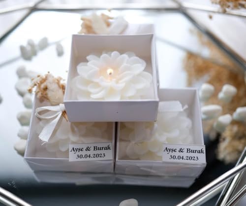 White Rose Petal Soy Wax Candles in Bulk - Scented Wedding Favor, Bridal Shower Baby Shower Birthday Gift - Dried Flower, Wax Stamp (10 Pieces) by Custom