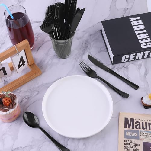 Kochorie 300 Pieces Black Plastic Silverware Heavy Duty Disposable Utensils - Image 4