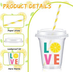 FoldTier 60 Set Lemon Party Cups, 14 oz with Lids and Straws - Image 3
