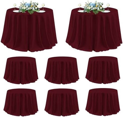 sancua Round Tablecloth 120 Inch Fit 48-96 Inch Tables, 8 Pack Burgundy by sancua