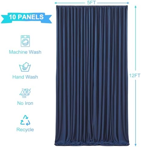 50ft x 12ft Navy Blue Backdrop Curtains Wrinkle Free Backdrop Curtain for Wedding Parties Blue Fabric Backdrops Drapes Back Drop Cloth Bridal Shower Stage Curtains Wedding Decorations for Reception - Image 5