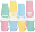 Whaline 100 Pcs Pastel Color Disposable Coffee Cups with Lids 16 Oz Yellow Pink Blue Green Paper Cup Corrugated Ripple Wall Insulated Hot Cups for Spring Summer Silly Goose Home Office Party Supplies by Whaline
