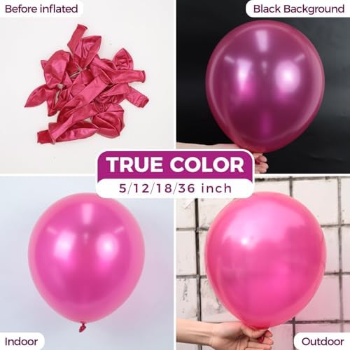 Bezente Pearl Hot Pink Balloons Latex Party Balloons - 100 Pack 12 inch Round Helium Magenta Fuchsia Dark Pink Balloons and Electric Balloon Pump Multiple - Image 2