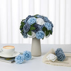 100 Pcs Artificial Foam Rose Flower Faux Bouquet Wedding Fake Rose Gift for Mother's Day Women DIY Bridal Shower Party Table Birthday Home Spring Decor (Blue and White Gradient) - Image 5