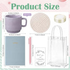 36 Pcs/6 Sets Baby Shower Prizes for Winners Include Ceramic Mugs with Spoons Woven Coasters Notebooks with Pens Clear PVC Gift Bags for Bridal Shower Party Favors(Morandi) - Image 2