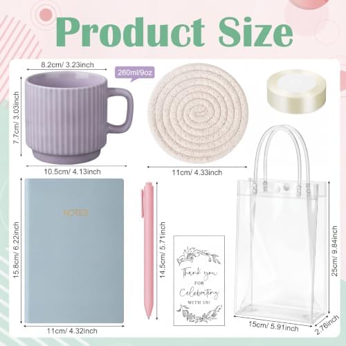 36 Pcs/6 Sets Baby Shower Prizes for Winners Include Ceramic Mugs with Spoons Woven Coasters Notebooks with Pens Clear PVC Gift Bags for Bridal Shower Party Favors(Morandi) - Image 2