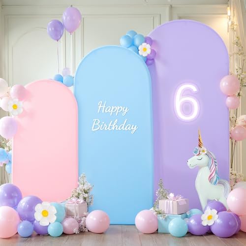 Pink Purple Blue Arch Backdrop Cover 3 Set-4FT, 5FT, 6FT Spandex Fitted Wedding Arch Stand Covers for Baby Shower Birthday Party Wedding Ceremony Photo Arch Stand Background Decorations - Image 3