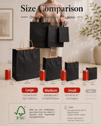 qiqee 100-Packs Black Paper Gift Bags with Handles Bulk Assorted Sizes(33pcs Large 13", 33pcs Medium 11", 34pcs Small 8") - Image 2