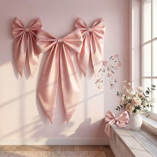 Crowye 7 Pcs Giant Satin Bow Decor, Large Pink Backdrop Decor by Crowye