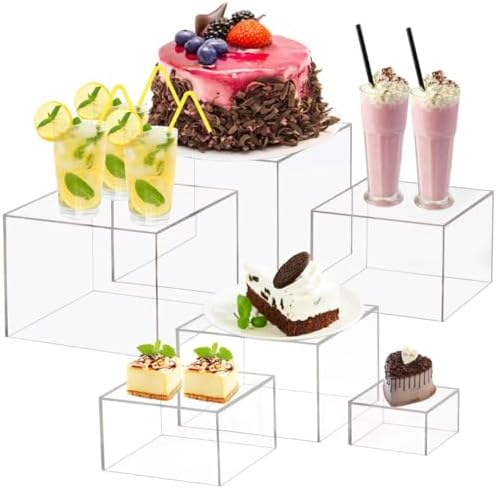 6 Pcs Buffet Risers and Stands, Acrylic Display Box(8" 7" 6" 5" 4" 3") by HTRYBNES