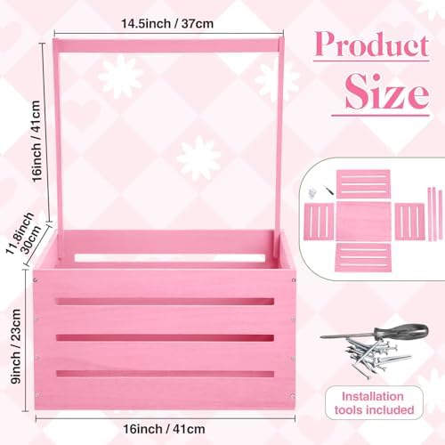 Suzile Baby Shower Crate Wooden Closet Baby Basket Gift,Pink - Image 3