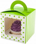 Restaurantware Pastry Tek 4.5 Inch Individual Cupcake Boxes 100 Polka Dots Cupcake Favor Boxes - Fits 1 With Window Green Paper Cupcake Gift Boxes Built In Handle For Weddings Or Parties - Image 6