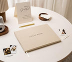Real Linen Guest Book Set - 11.5 x 8.5 Embossed Guestbook for Weddings, Showers, Events, Blank & Lined, Comes with Sign, Pen, Box and Photo Sleeves, 120 Pages (Beige) - Image 3