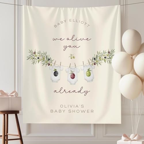 We Olive You Already Baby Shower Banner, Personalized Mediterranean Olive Theme Backdrop Decor, Italian Greek Welcome Sign, Neutral Green Party Tapestry, Custom Clothesline Babies Shower Decoration by Unknown