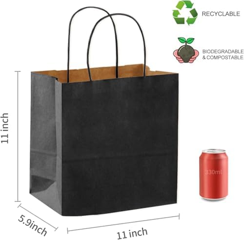 COGLARING 50Pcs Black Gift Bags with Handles - 11x5.9x11 Inch Paper Bag for Parties, Shopping, Grocery & Takeout - Black Paper Gift Bags Bulk - Image 2