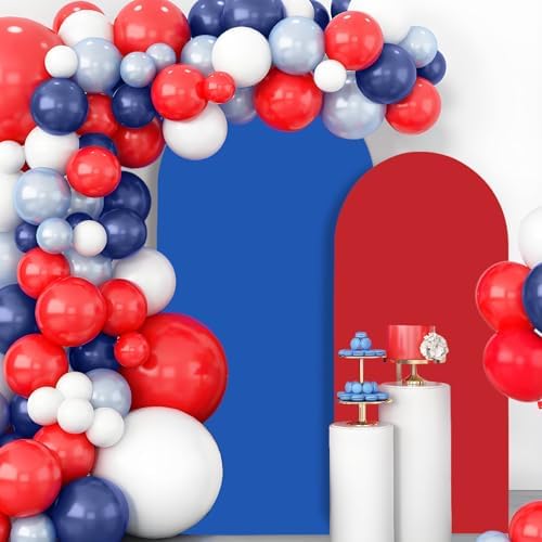 2PCS Arch Backdrop Covers Red Blue (7.2ft+6ft) , Spandex Fitted Arch Stand Covers Background for Wedding Baby Shower Birthday Bridal Shower Party Decorations(Only Covers) - Image 4